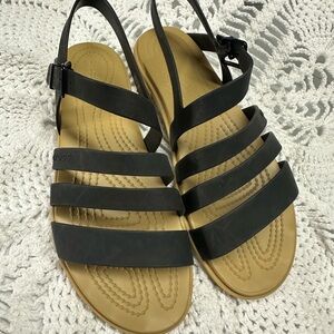 CROCS Black and Tan Strappy Sandals